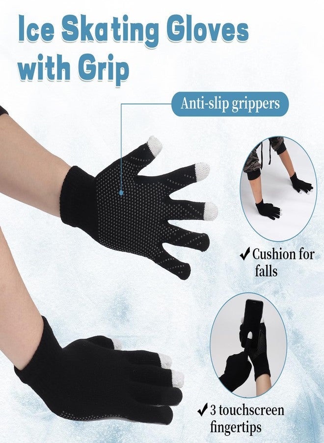 Regilt 2 Sets Figure Skating Leg Warmers Gloves Headband Set Zipper Fleece Lined Leg Warmers Socks for Ice Skating (Black&White-Long) - Image 4